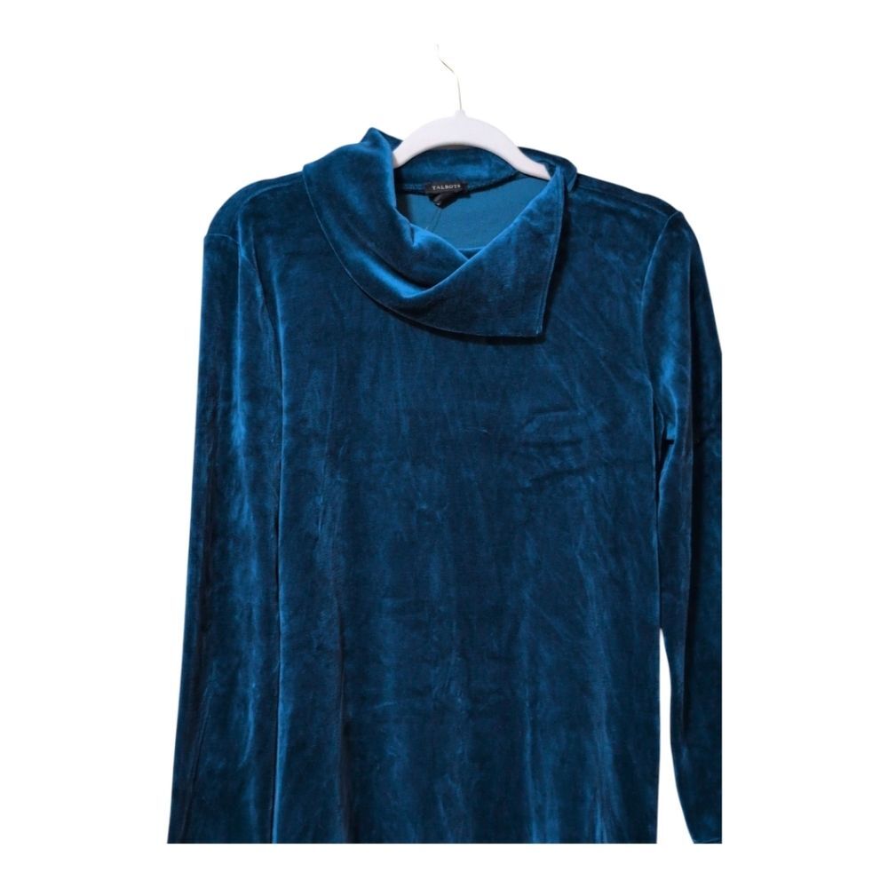 NWT Talbots Velour Velvet Sweater Teal Cotton Long Casual Small - Picture 7 of 7